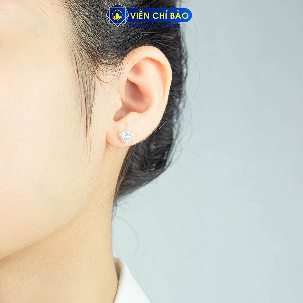 Bông tai bạc nữ trái tim đính đá full chất liệu bạc 925 thời trang phụ kiện trang sức nữ Viễn Chí Bảo B400759