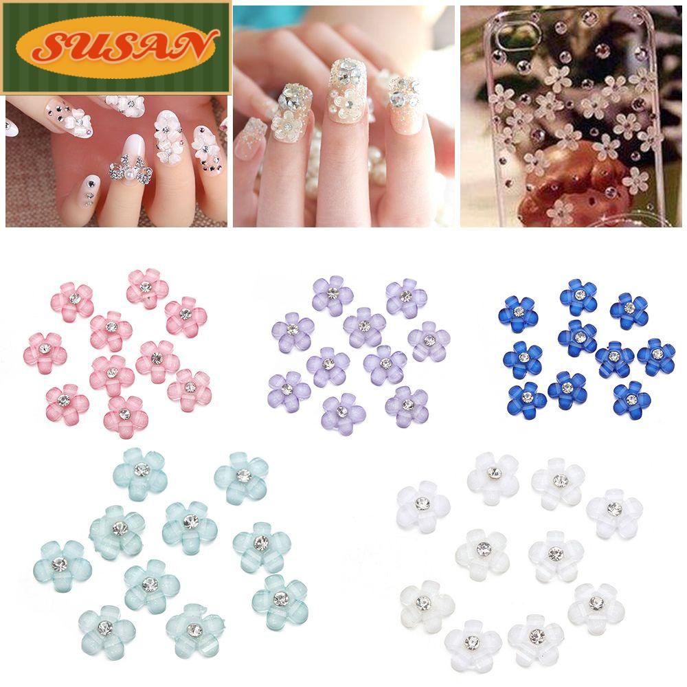 [Hàng mới về] Set 10 đá trang trí móng nghệ thuật tự làm hình hoa 3D 5 màu sắc lấp lánh