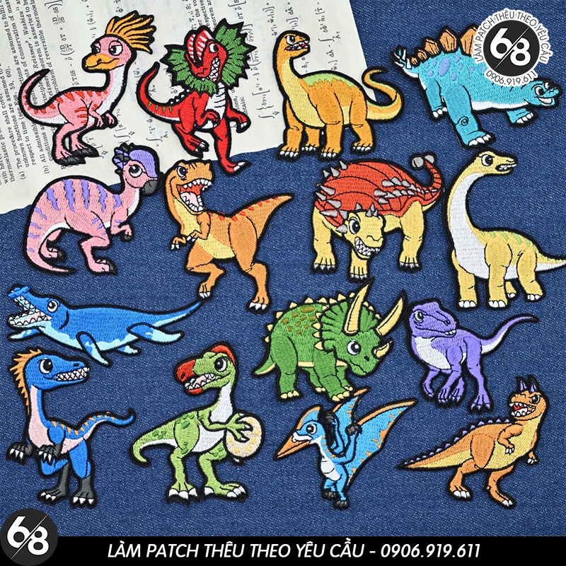Sticker ủi thêu logo hình khủng long Jurassic Park Tyrannosaurus Rex dễ thương cute - Patch ủi quần áo balo H22