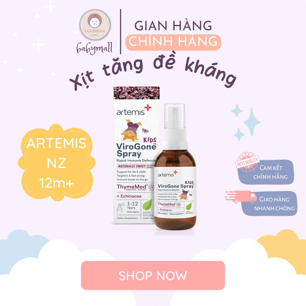 Tăng đề kháng tai - mũi - họng cho bé từ 1 tuổi Artemis Virogone dạng xịt dễ sử dụng hàng chuẩn New Zealand 100ml