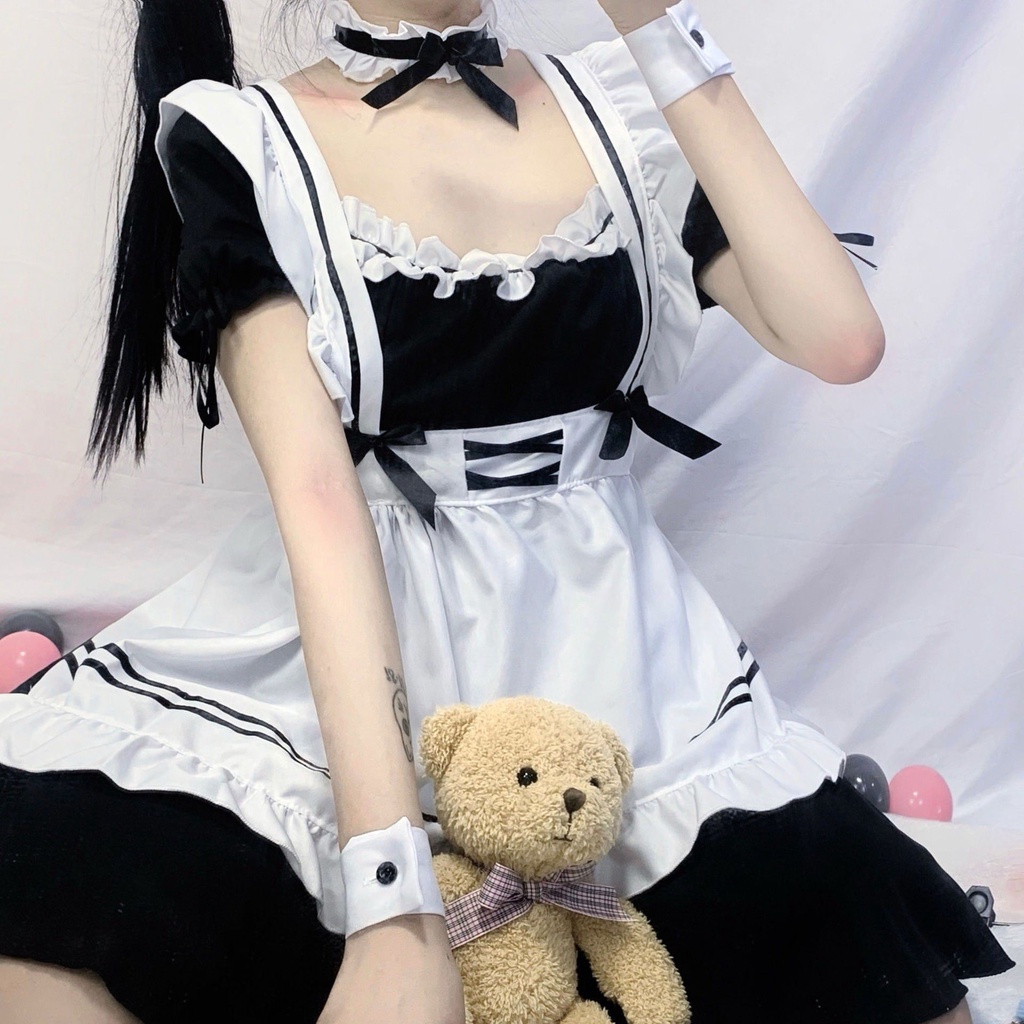 Cute Lolita French Maid Dress Sexy cos Cute Student Japanese Style Girls Woman Anime Cosplay Black White Dress Party Costumes Daily