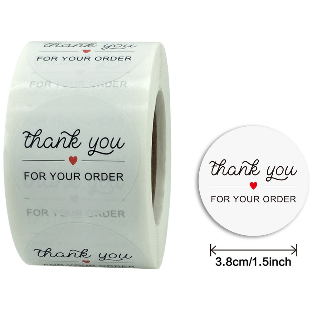 Cuộn 500 Sticker Thank You, Nhãn dán cảm ơn, Tem Thank You 2,5cm - 3,8cm