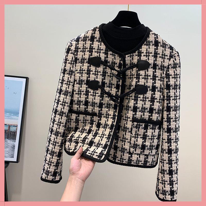 áo dạ tweed áo khoát nữ áo ấm nữ Áo Khoác Len Lông Cừu Dày Ngắn Phong Cách Xiaoxiang Thời Trang Thu Đông Hàng Mới 2022