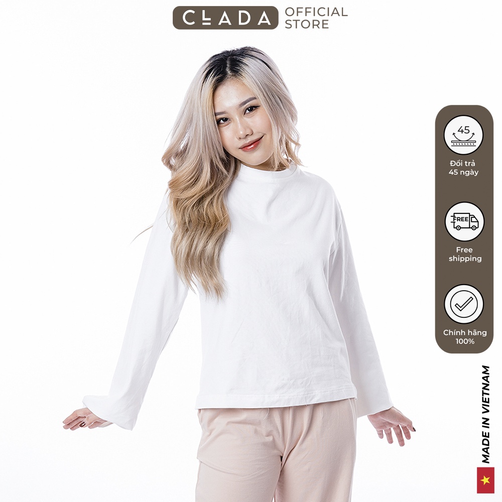 Áo dài tay cotton - Trắng