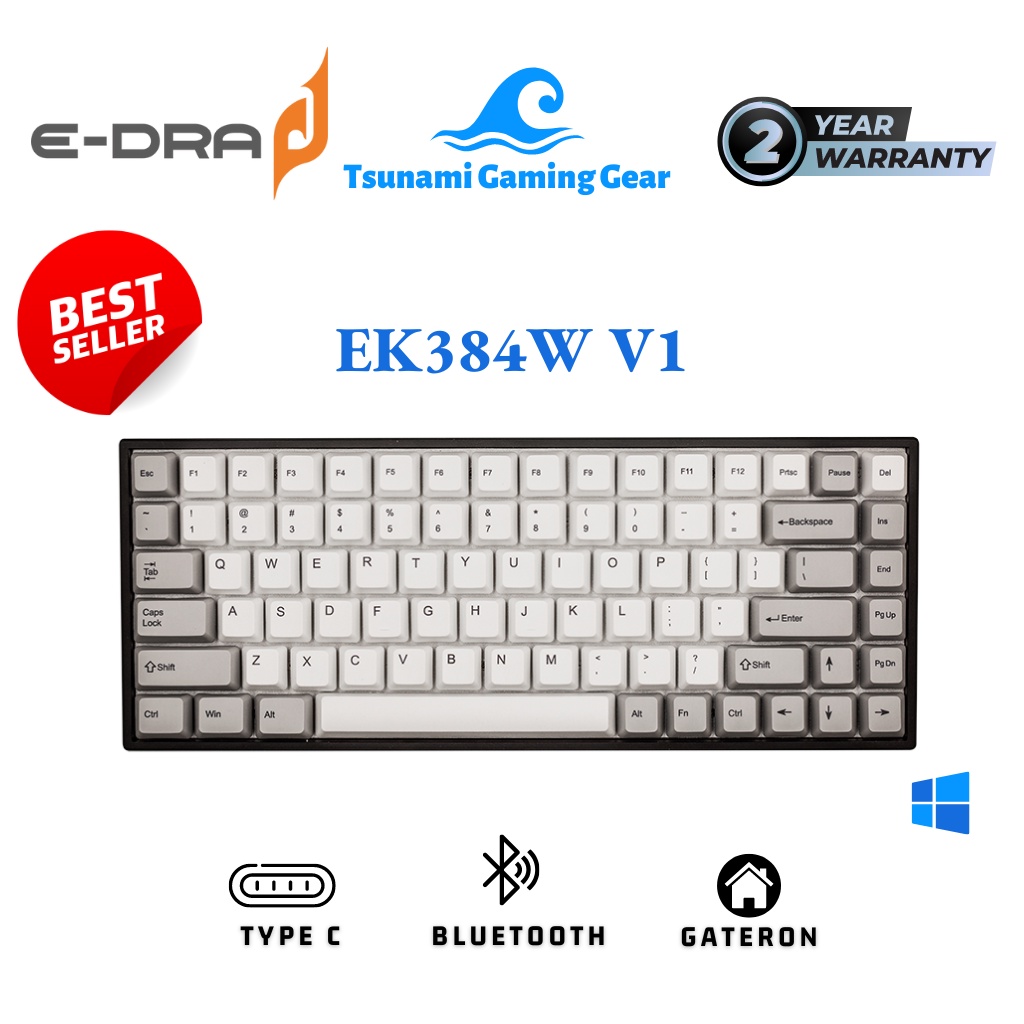 Bàn phím cơ không dây E-Dra EK384W Gateron Switch (Blue /Brown/Red Switch) - Hàng chính hãng
