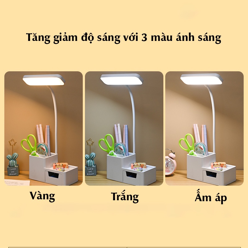 Đèn bàn, đèn học bảo vệ mắt, ngăn để bút đa năng