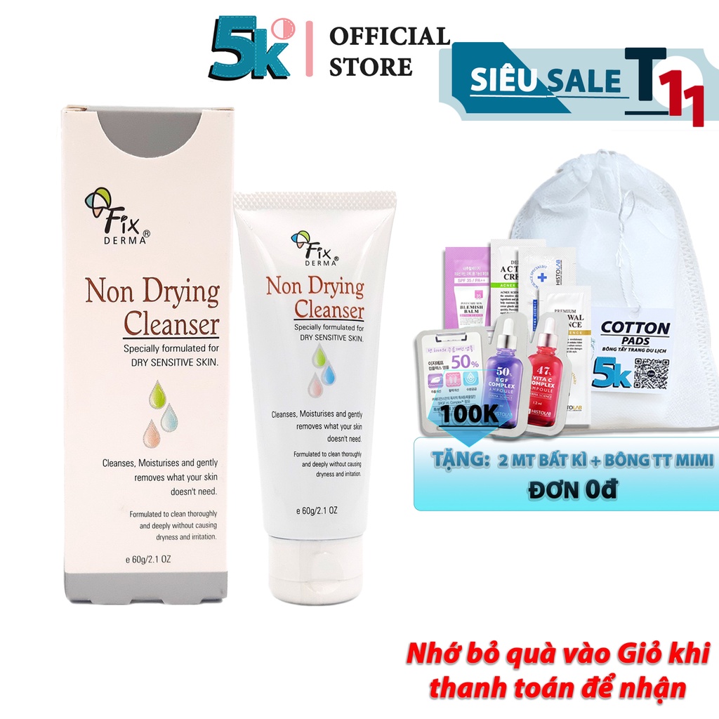 Sữa Rửa Mặt Không Tạo Bọt Cho Da Nhạy Cảm Fixderma Non Drying Cleanser (60g)