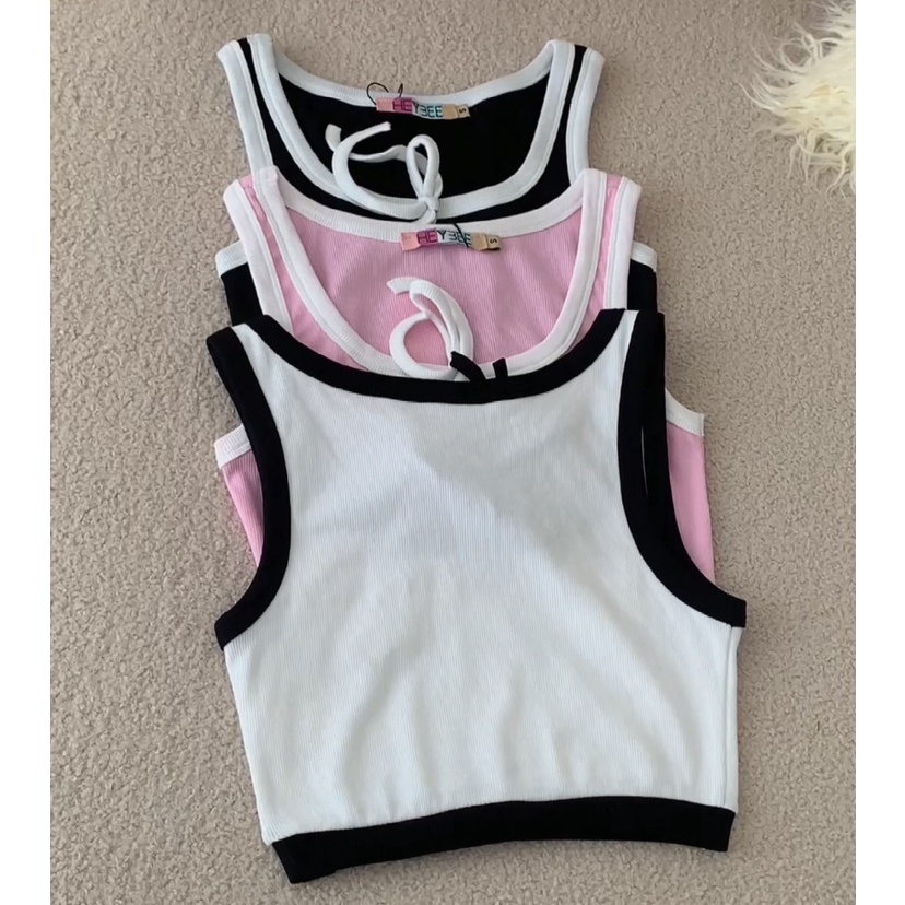 Áo thun croptop HEYBEE phối viền màu có nơ  - HAT11