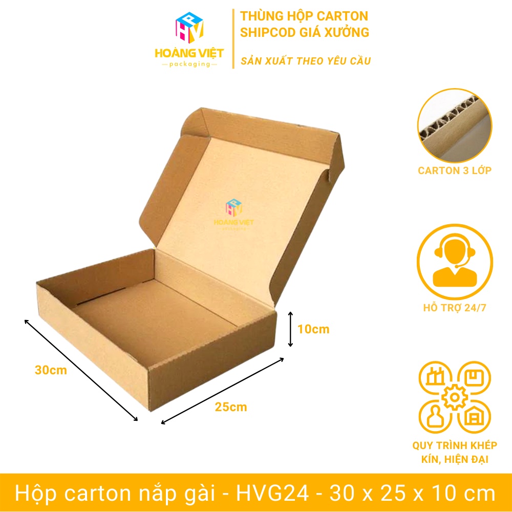 Size 30x25x10 cm - Combo 20 Thùng Hộp Carton Nắp Gài Trơn Đóng Hàng, Hộp Đóng Hàng Ship Cod - HVG24