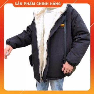 Áo khoác mùa đông chất gió xuất dư bên trong có lót lông cừu mặc ấm nam nữ đều mặc