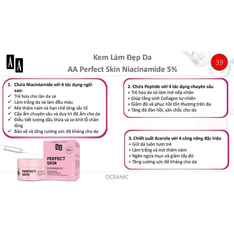 Kem Niacinamide 5% AA Cosmetics Perfect Skin Dưỡng Trắng,Mờ Nám Tàn Nhan.hũ 50g