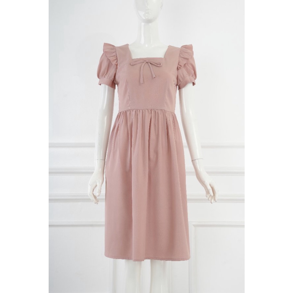Đầm xòe cổ vuông tay bồng nhún bèo siêu xinh thiết kế cao cấp tkfashion - dkb154