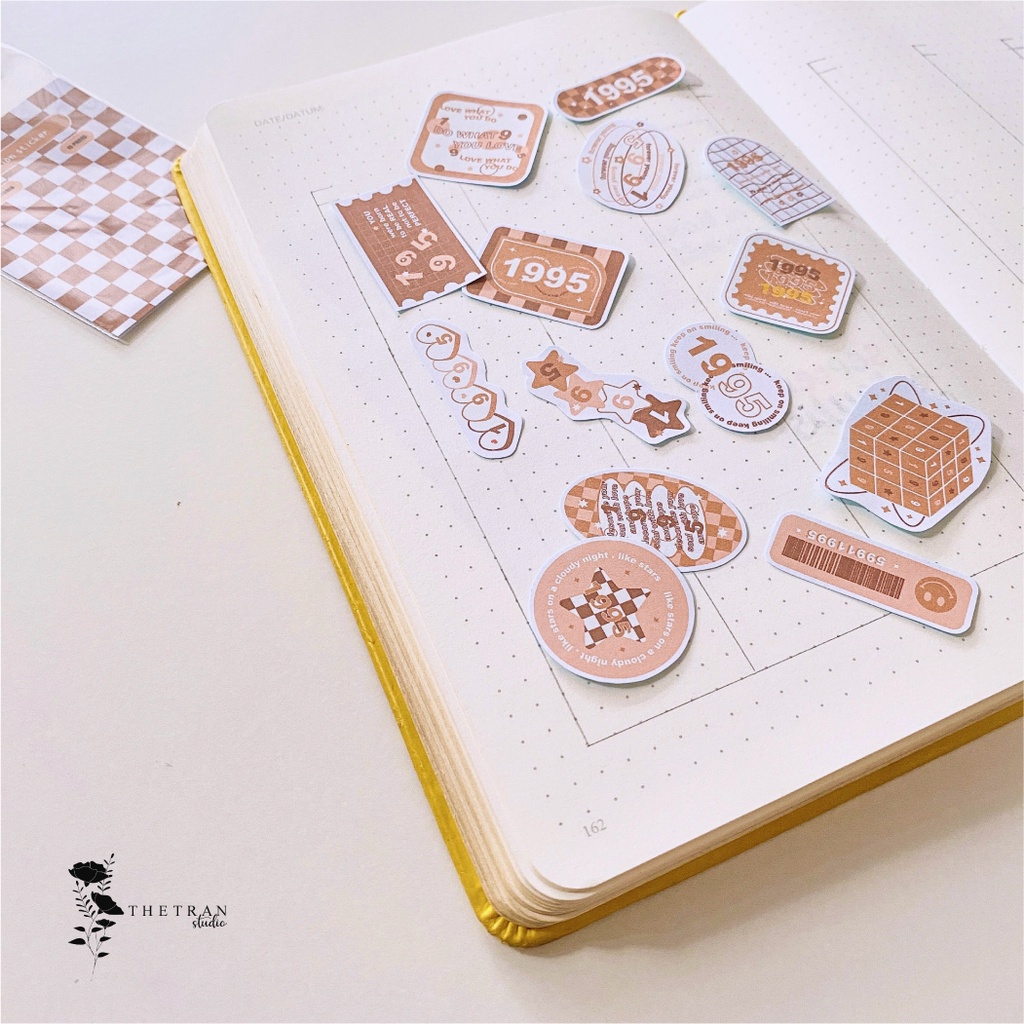 Bộ 15 sticker cute họa tiết bàn cờ caro ô vuông năm sinh / generation sticker pack / thetranstudio