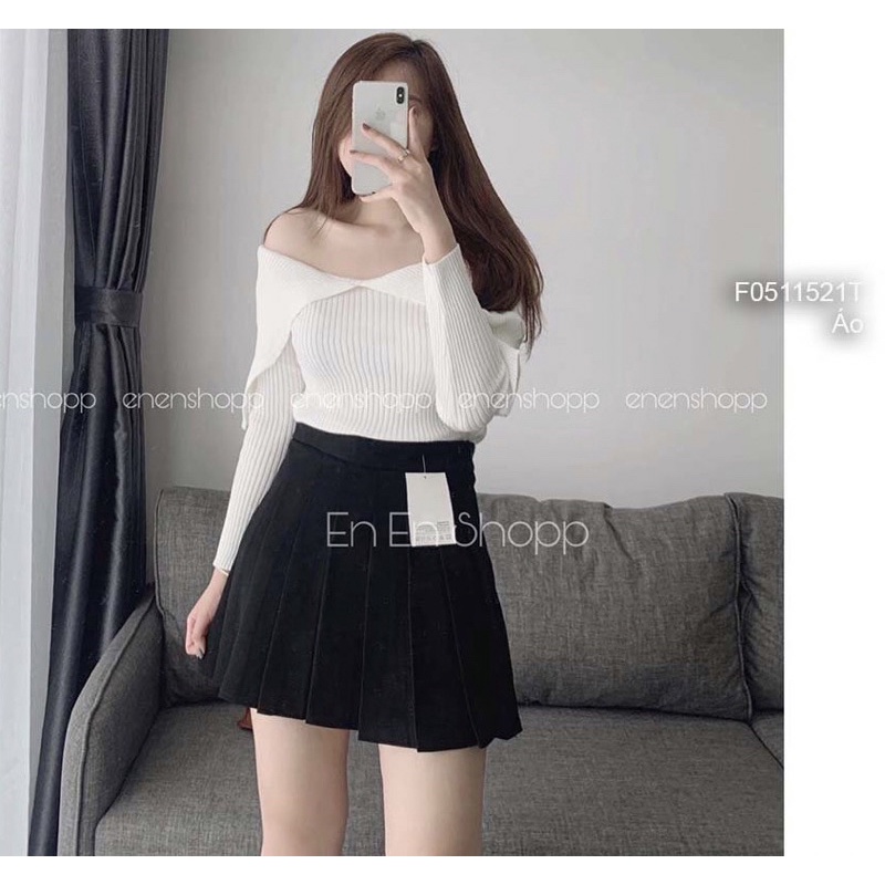 Áo len bẹt vai lai gập chẻ dài tay TT0611