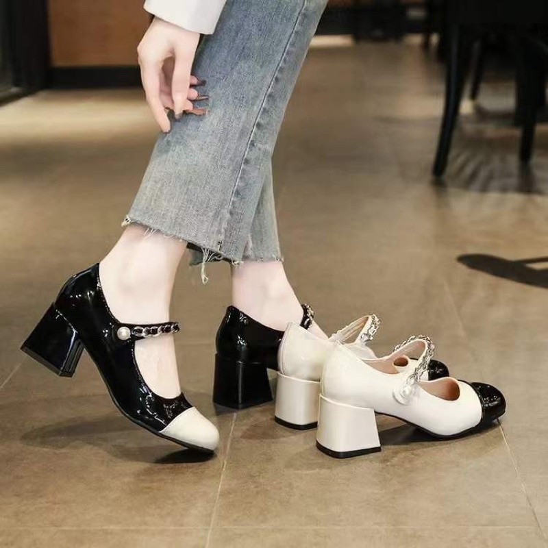 Giày  gót vuông nữ  5/6cm  phối quai xích y ảnh-giá sinh viên hàng loại 1 đẹp uy tín-hàng có sẵn xe s