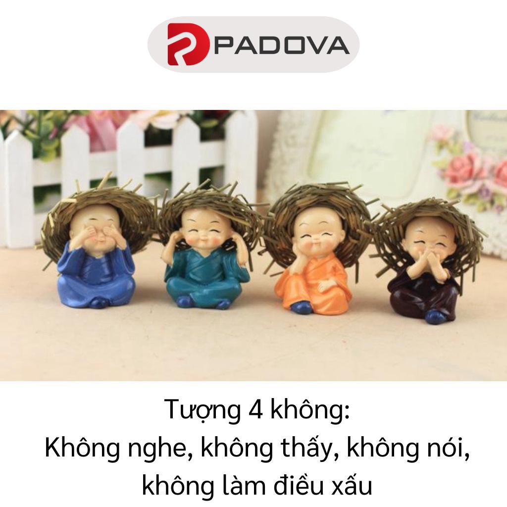 Bộ 4 Tượng Chú Tiểu Tứ Không Đội Nón Rơm PADOVA Trang Trí Xe Hơi, Bàn Làm Việc 5325