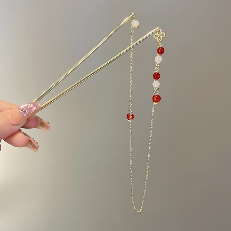 Trâm Cài Tóc Dạng Chuỗi Hạt Phối Tua Rua Phong Cách Trung Hoa Cổ Điển Cho Nữ