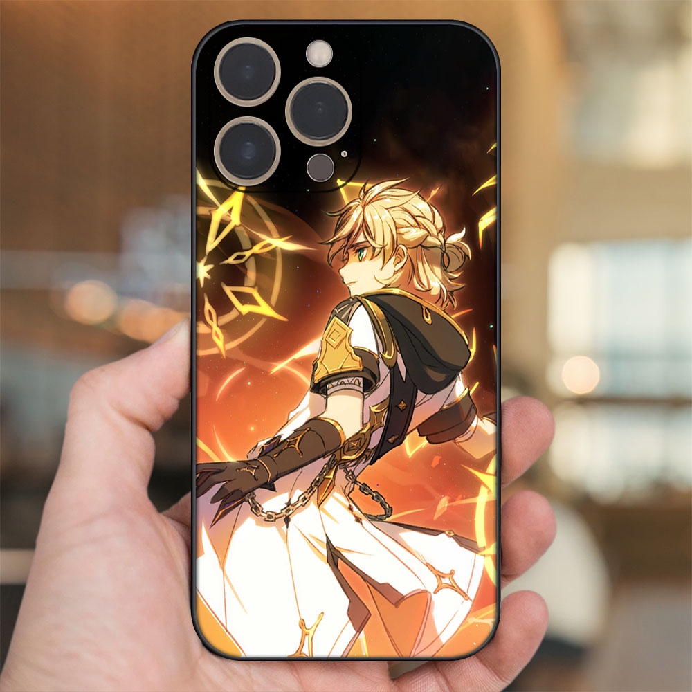 Ốp lưng iPhone 14 Pro dẻo đen cạnh vuông in hình Albedo Genshin Impact