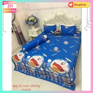 Chăn Hè 1 Ga Chun 2 Vỏ Gối Nằm 1 Vỏ Gối Ôm Poly (Bộ 5 Món đầy đủ ) DOREMON
