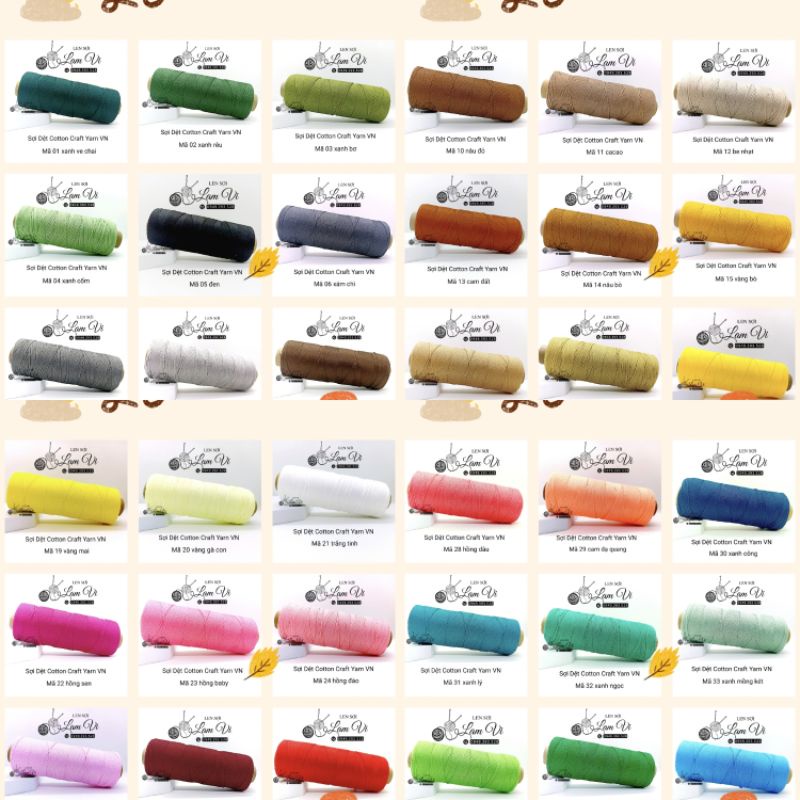 🌱 Sợi Dệt Cotton Craft Trơn Màu 01-50