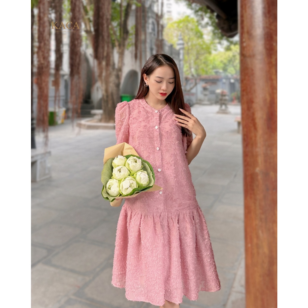 Váy thiết kế Maris Dress váy tay lỡ, có cúc váy hồng rose vải xù - KACA