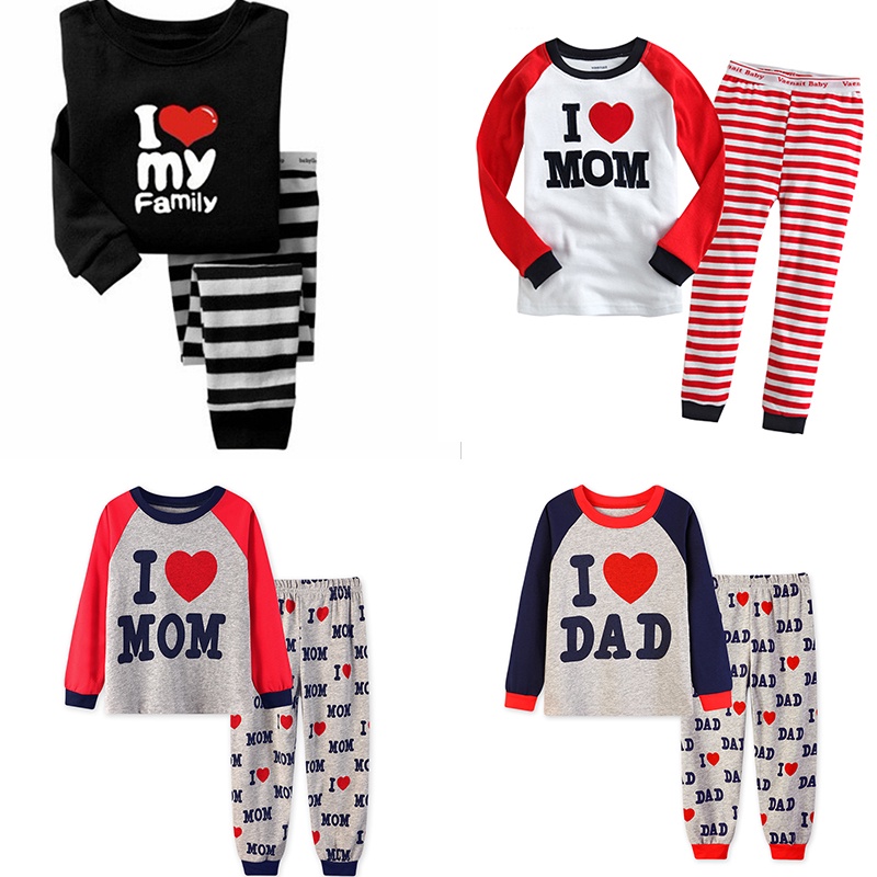 Bộ Đồ Ngủ Tay Dài Kẻ Sọc In Chữ I love DAD Dành Cho Bé Trai Gái 1-7 Tuổi