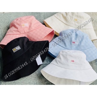 Mũ bucket caro thêu tem let,s enjoy thời trang nam nữ siêu đẹp