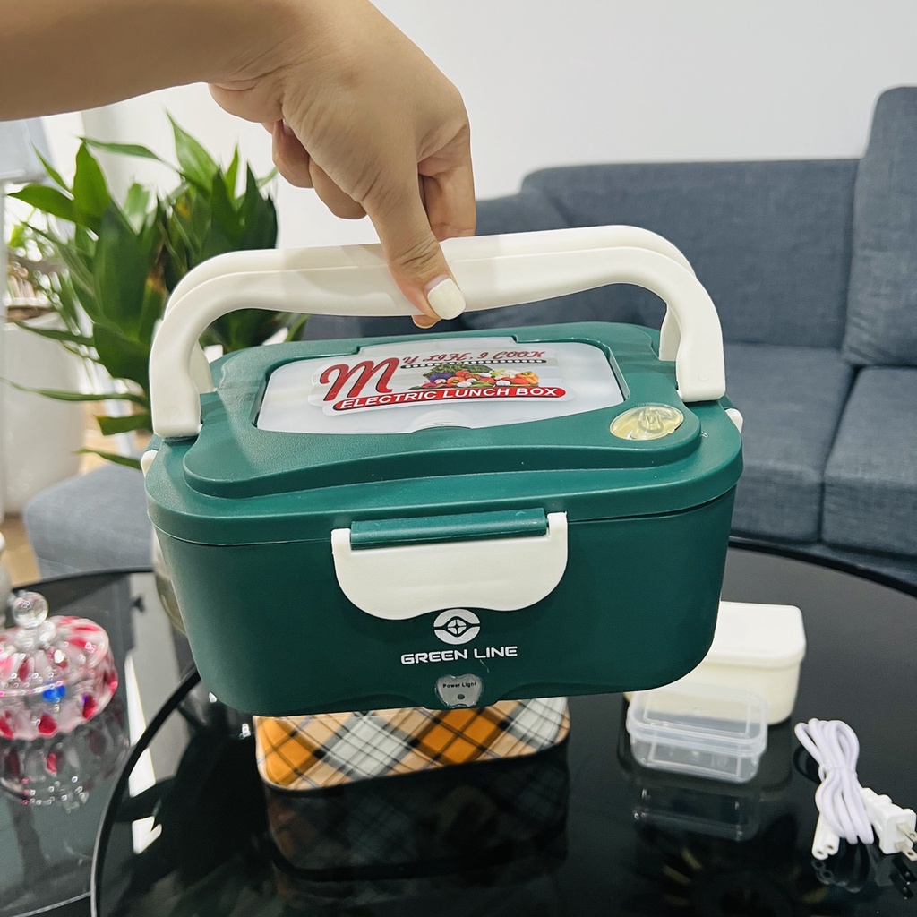 Hộp Đựng Cơm Greenline Giữ Nhiệt Văn Phòng 2 Ngăn Ruột Inox 304 Tặng Kèm Thìa Đũa Và Túi Da