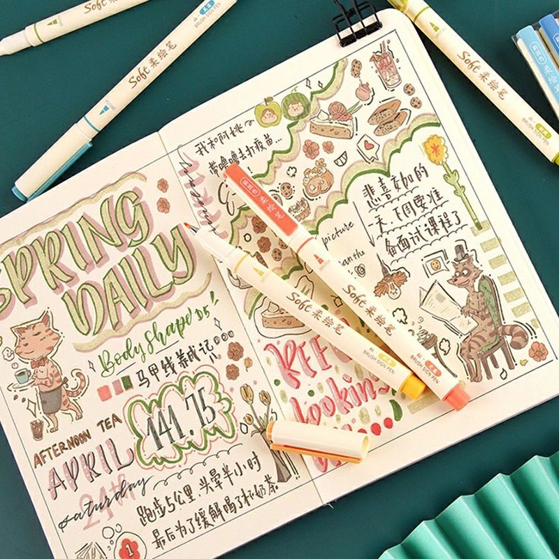 Bộ 12 Bút Viết Calligraphy Soft Brush Sign Pen Màu Pastel