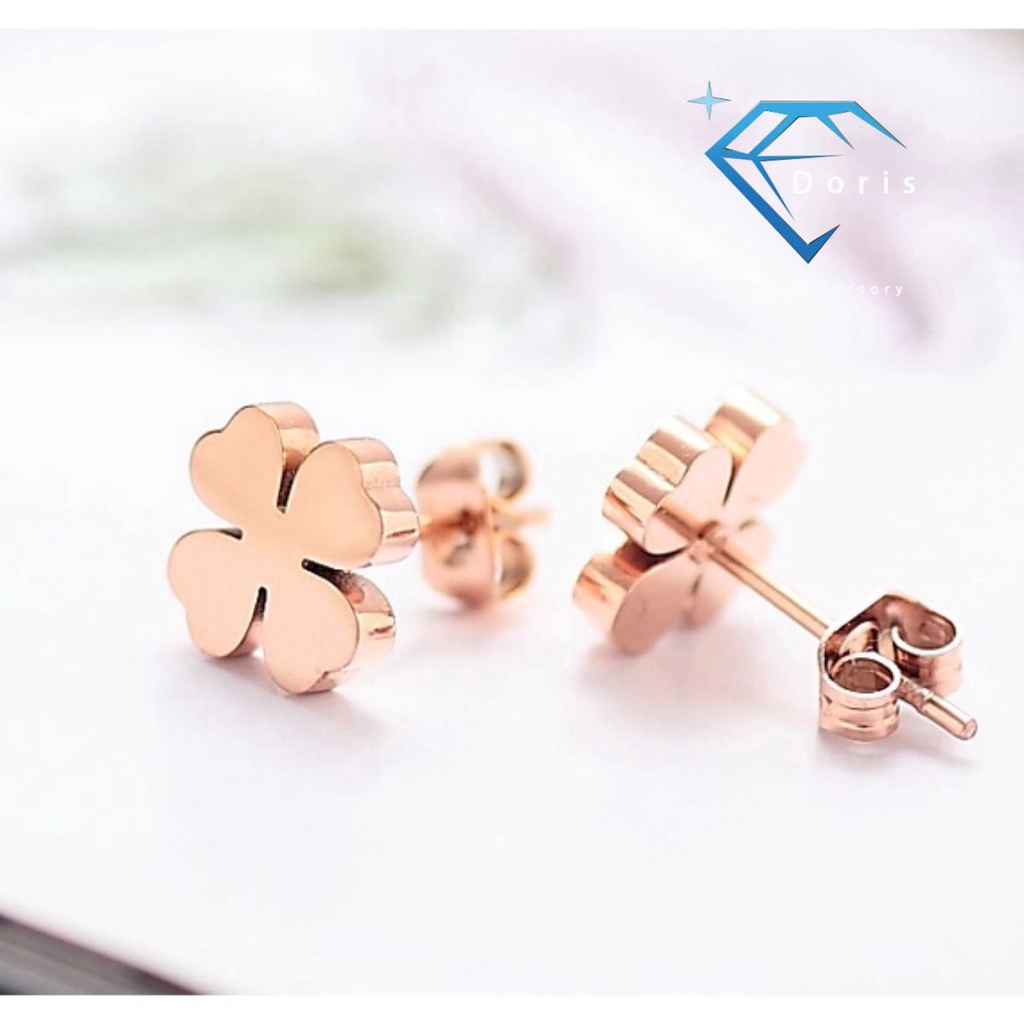 Bông tai nữ Doris titan cỏ 4 lá Gold / Silver / Rose Gold E1-106