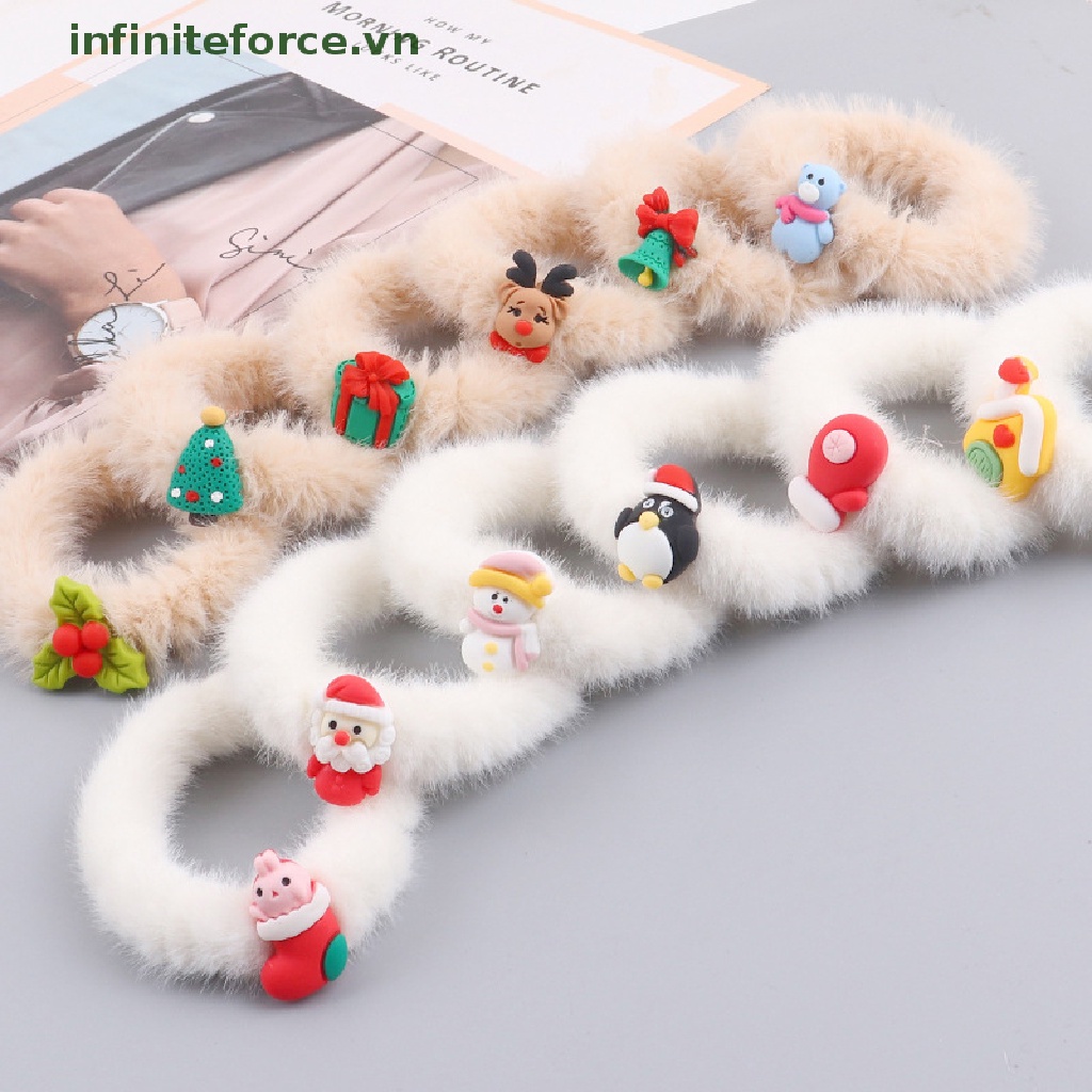 Dây Buộc Tóc Cao Su Bọc Lông Giả Mềm Mại Co Giãn Thời Trang Giáng Sinh Dành Cho Nữ