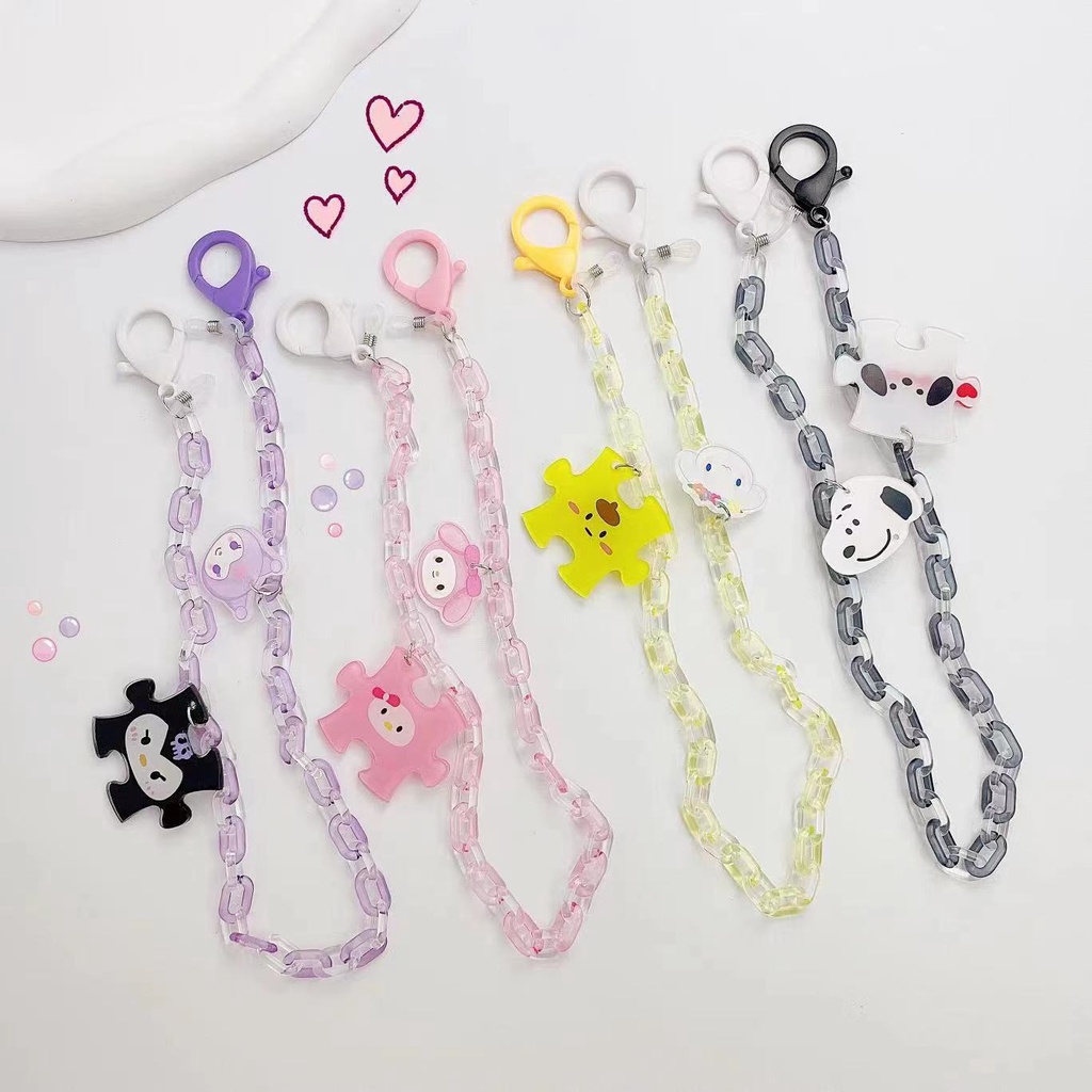 Dây Xích Đeo Mắt Kính Bằng Acrylic Màu Kẹo Hình Cún Hoạt Hình Phong Cách Hàn Quốc Đơn Giản