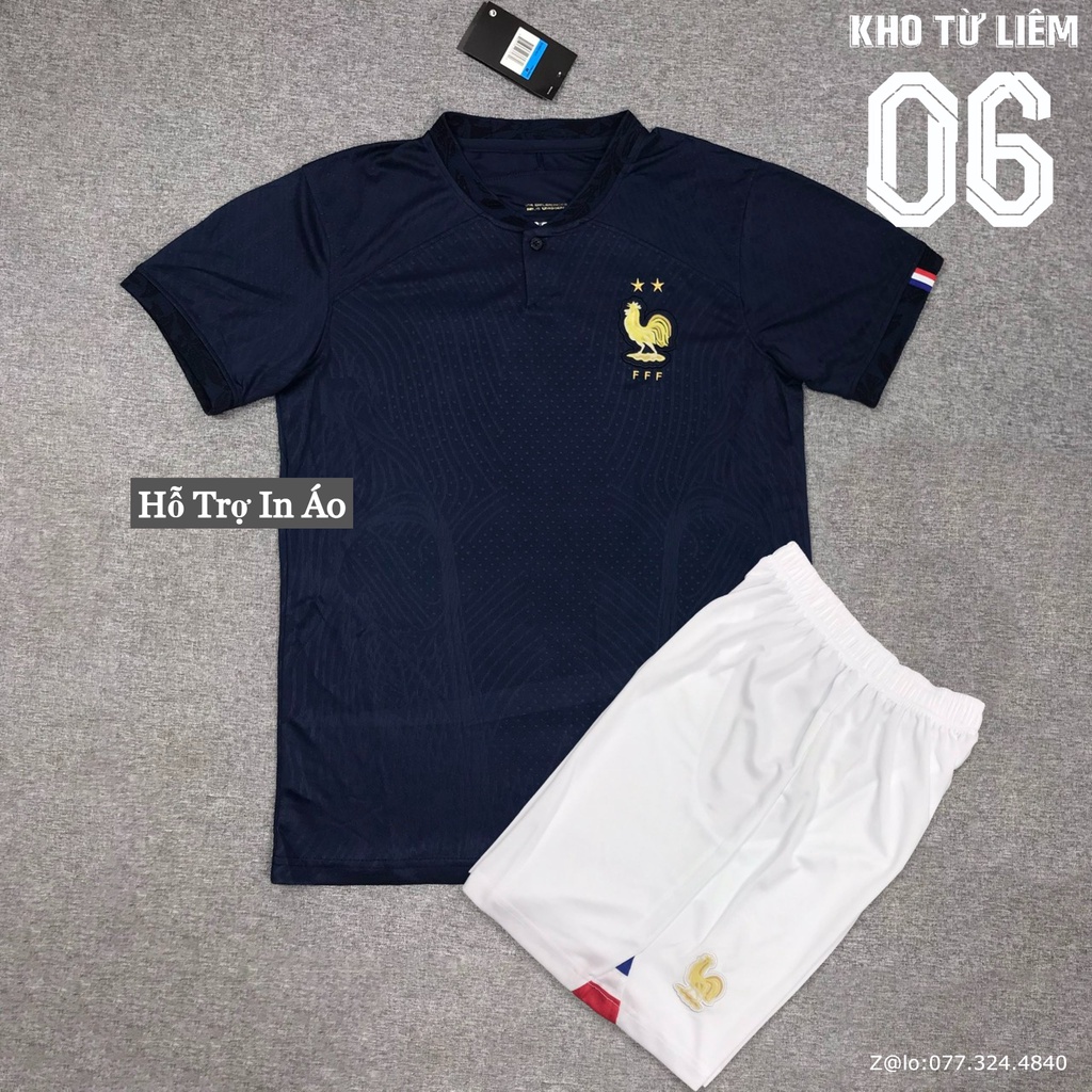 Đồ đá banh - bộ quần áo đá bóng nam ngắn tay đội tuyển Pháp Vải Fex Thái Cao Cấp