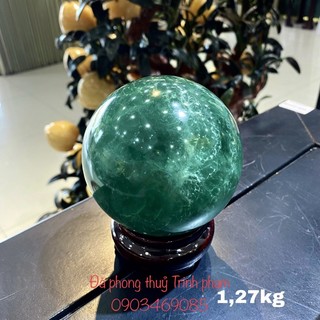 Bi Cầu Phong Thủy Đá Xanh Fluorit - tặng kèm đế gỗ