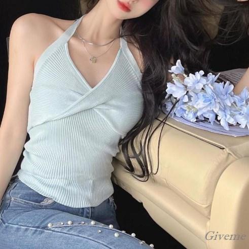 Áo Sát Nách Cổ Yếm Xếp Ly Màu Sắc Trơn Thời Trang Đường Phố Mùa Xuân Cho Nữ
