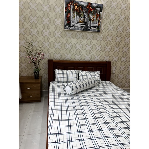 Bộ ga thun lạnh sọc 4 món ga thun hàn quốc chuyên dra thun lạnh đủ kích thước ga nệm 1m6, 1m8