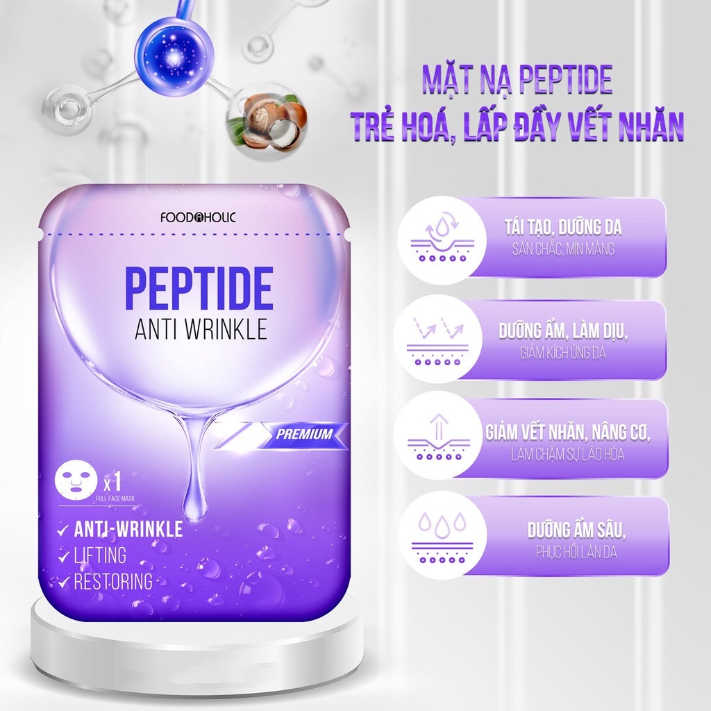 Mặt Nạ Trẻ Hóa Da, Lấp Đầy Vết Nhăn FOODAHOLIC PEPTIDE ANTI WRINKLE MASK 23ML