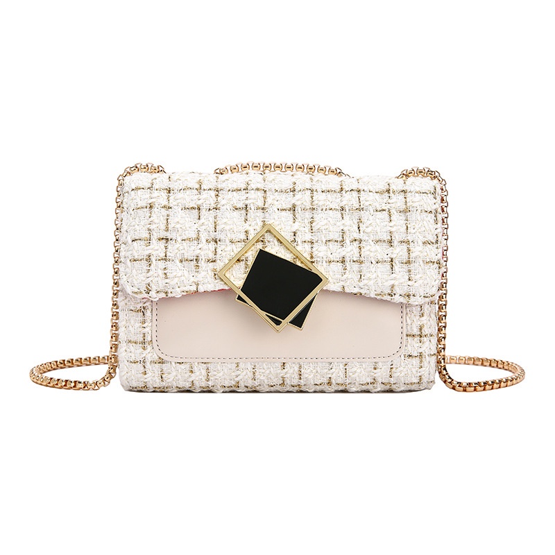 Túi Đeo Vai Bằng Len Phối Dây Xích Phong Cách Hàn Quốc Thời Trang Dành Cho Nữ