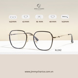 Gọng kính cận Jimmy & Charice mắt vuông gọng kim loại nữ chống tia UV, có cắt cận loạn viễn theo yêu cầu