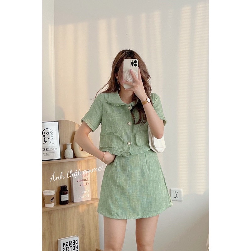 SÉT ÁO DẠ TWEED CỘC TAY CÚC NGỌC KÈM CHÂN VÁY