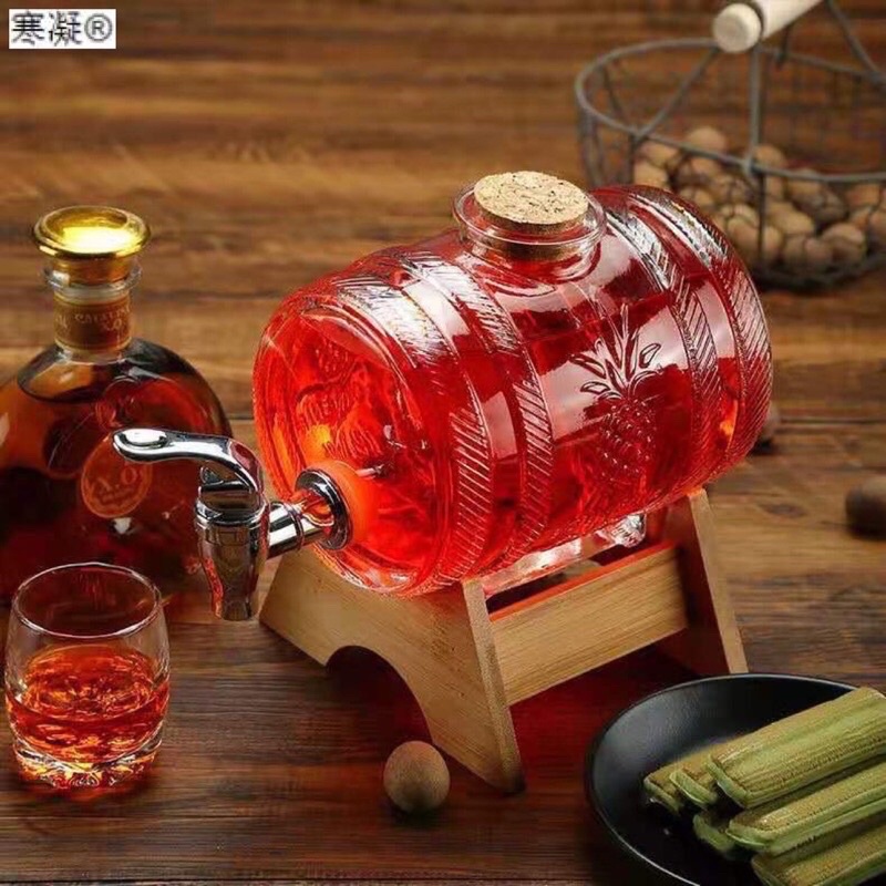 Bình 1000ml Thuỷ Tinh Có Vòi Tặng Kèm Chân Gỗ