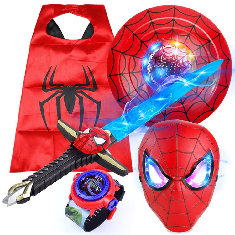SET Khiên thủ áo choàng đồ bộ hoá trang người nhện Spiderman đồ chơi siêu nhân cho bé
