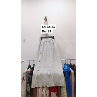 Chân váy len dáng dài chữ A màu be kem có hàng nút bên hông xẻ tà trẻ trung 2hand giá rẻ 