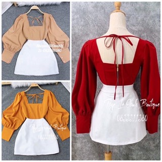 Áo croptop tay phồng cổ vuông