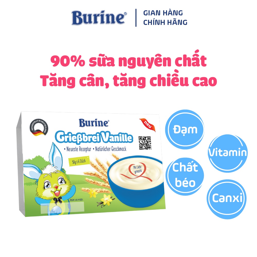 Combo 4 vỉ Cháo sữa ăn dặm Burine vani dành cho bé từ 6 tháng tuổi - Nhập khẩu 100% từ Đức (6 hũ x 50g x 4 vỉ)