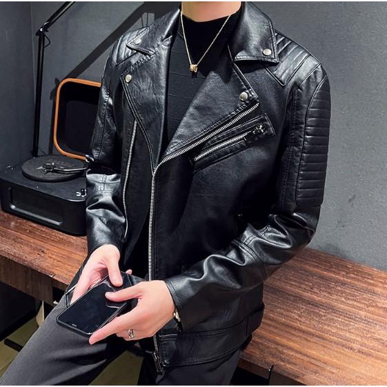 Áo da nam Bicker Jacket Đen Nam tính Cao Cấp Hàng quảng Châu AD6611
