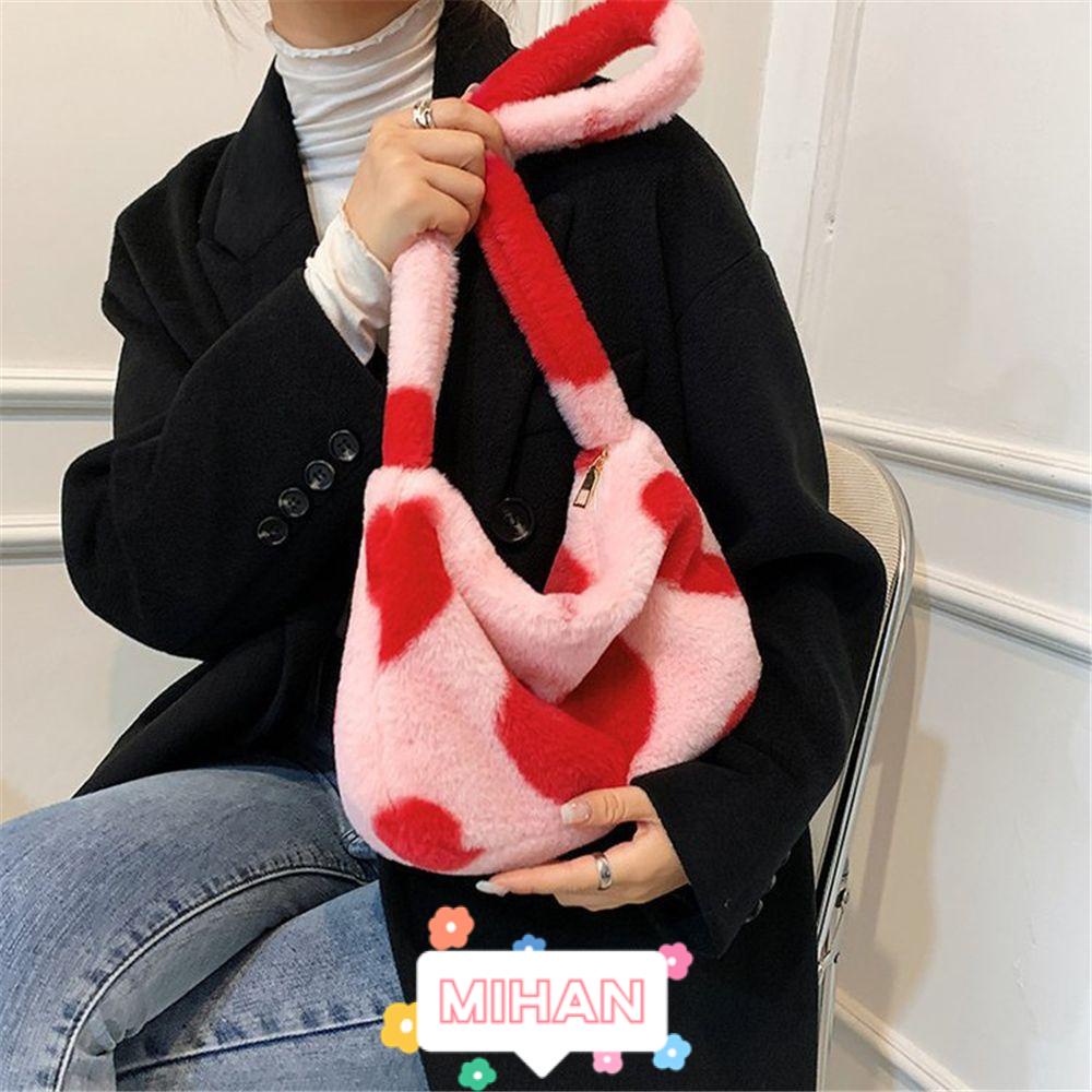 Túi Tote Đeo Vai Bằng Vải Bông In Họa Tiết Trái Tim Thời Trang MIHAN1