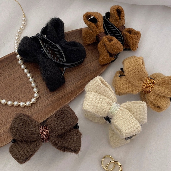 Kẹp Tóc Hình Nơ Bằng Len Dễ Thương Thanh Lịch Cho Nữ