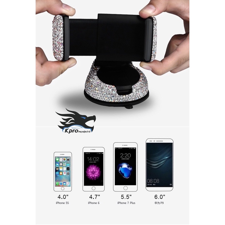 Giá đỡ điện thoại đính đá 3 in 1 dành cho ô tô, xe hơi - Hàng Kpro chất lượng cao