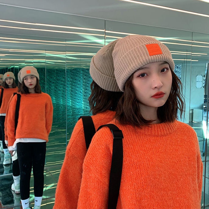 Mũ Len Dệt Kim Dày Dặn Ấm Áp In Chữ Phong Cách Hàn Quốc Thời Trang Thu Đông Cho Nữ